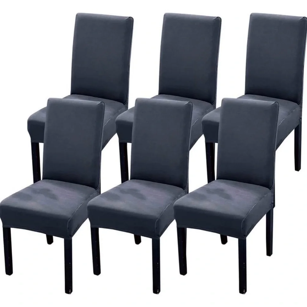 NEW (NIP) Elegant Dark Gray Dining Chair Covers, 6 Piece Set